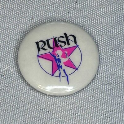 Rush Pink Star on White Badge 2.5cm