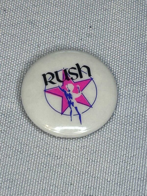 Rush Pink Star on White Badge 2.5cm