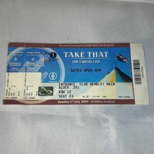 Take That ticket stub from 2009 'Circus' tour