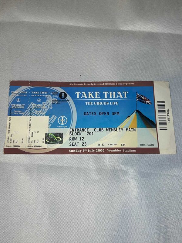 Take That ticket stub from 2009 ‘Circus’ tour