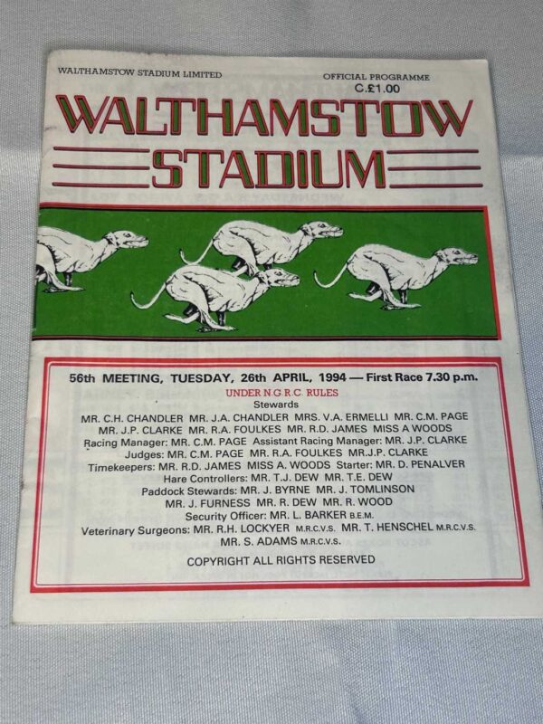 Blur Park Life Album Launch Programme Walthamstow Dogs 1994