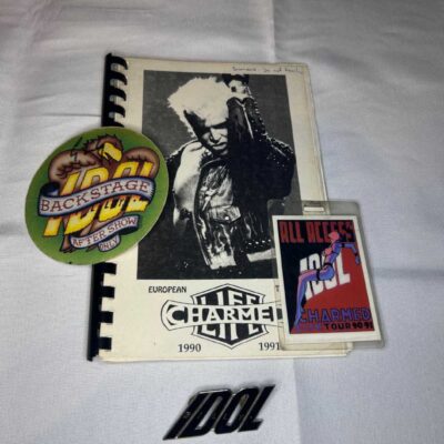 Billy Idol Charmed Life 1990 and 1991 Tour Pass, Badge, Itinerary and Party Pass. Rare. Genuine.