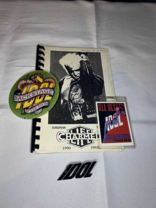 Billy Idol Charmed Life 1990 and 1991 Tour Pass, Badge, Itinerary and Party Pass. Rare. Genuine.