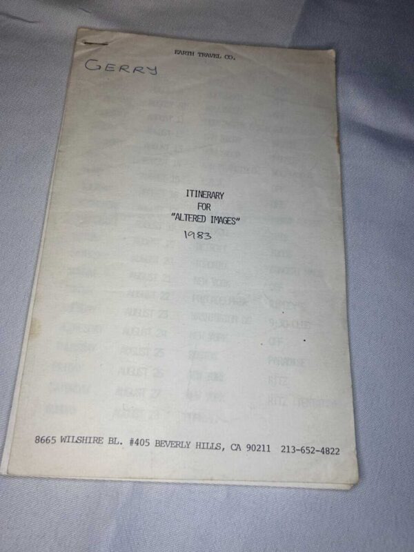 Alterered Images Tour Itinerary 1983. Rare. Genuine. Clare Grogan