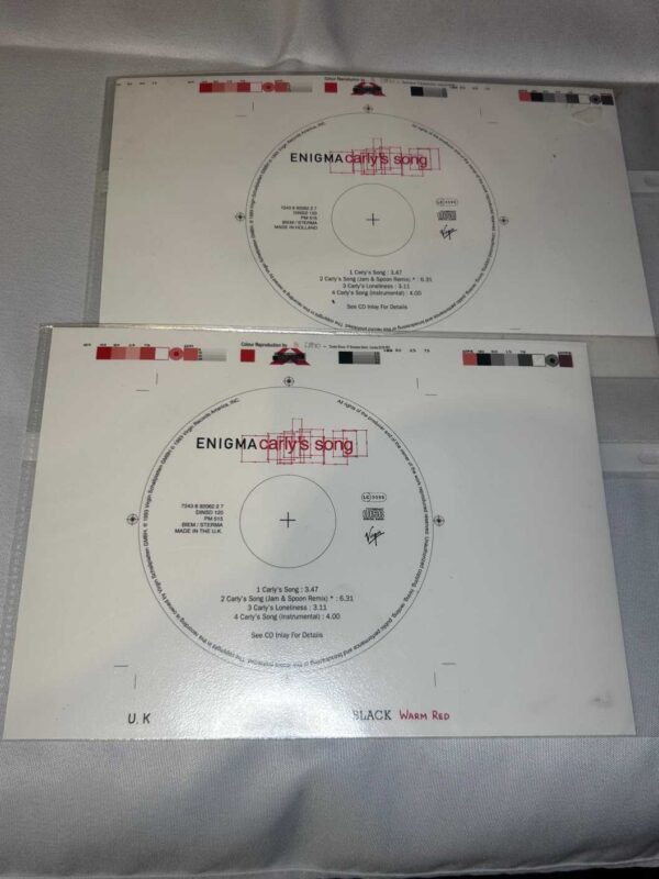 Enigma CD Artwork Proof Carly’s Song Genuine Virgin Records