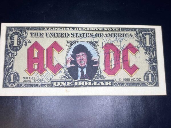 AC/DC Signed Dollar Angus Young Malcolm Young Rare Genuine Photo