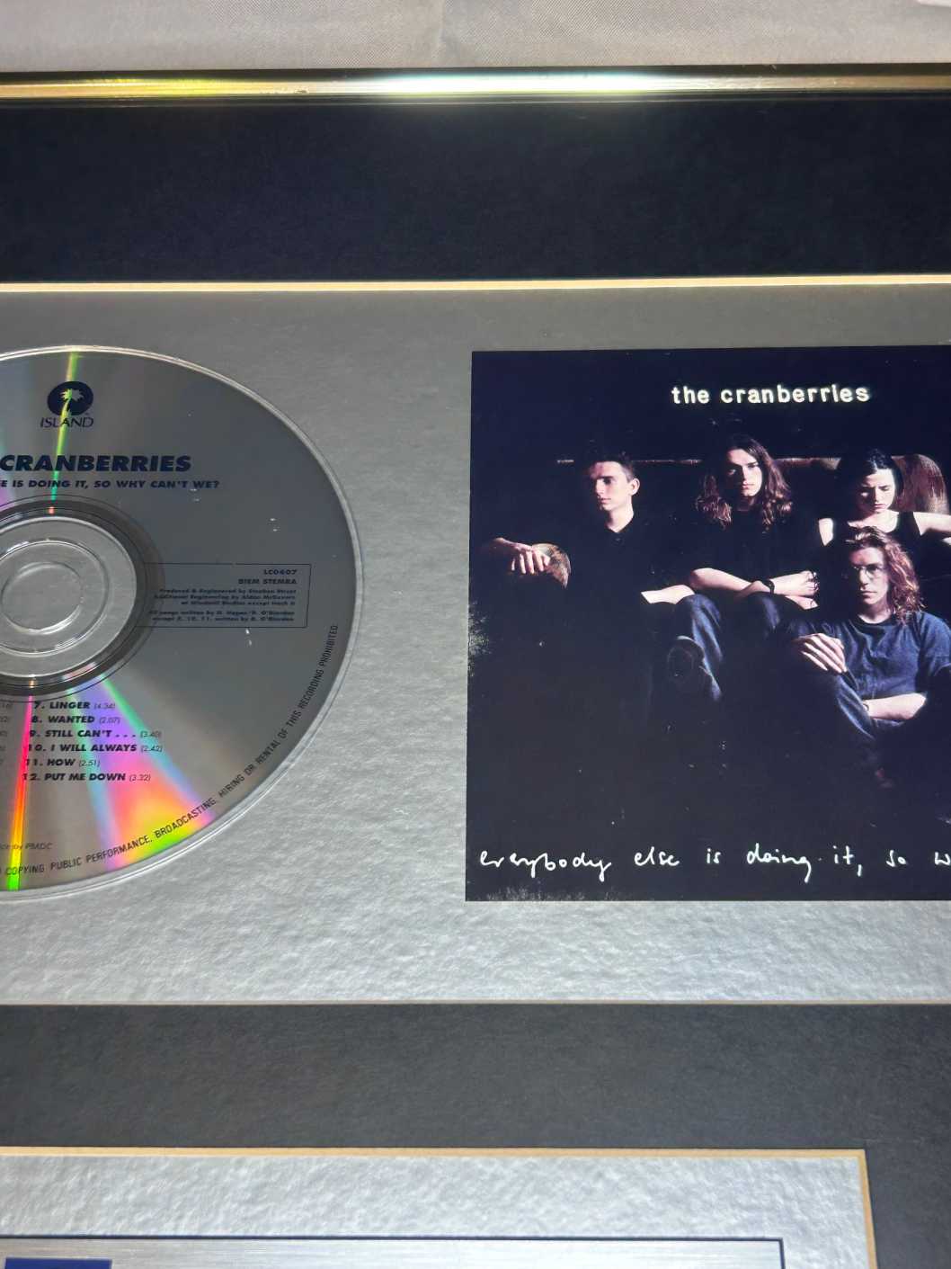 The Cranberries Everybody Else Is Doing It Commemorative Disc Platinum Rare Genuine