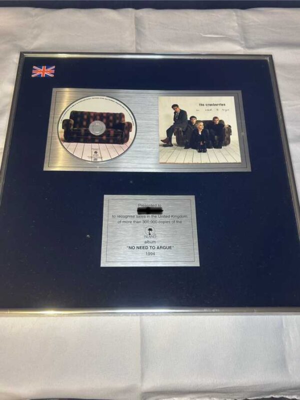 The Cranberries No Need To Argue Platinum Disc Rare Genuine