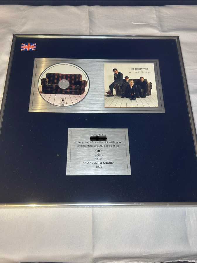 The Cranberries No Need To Argue Platinum Disc Rare Genuine