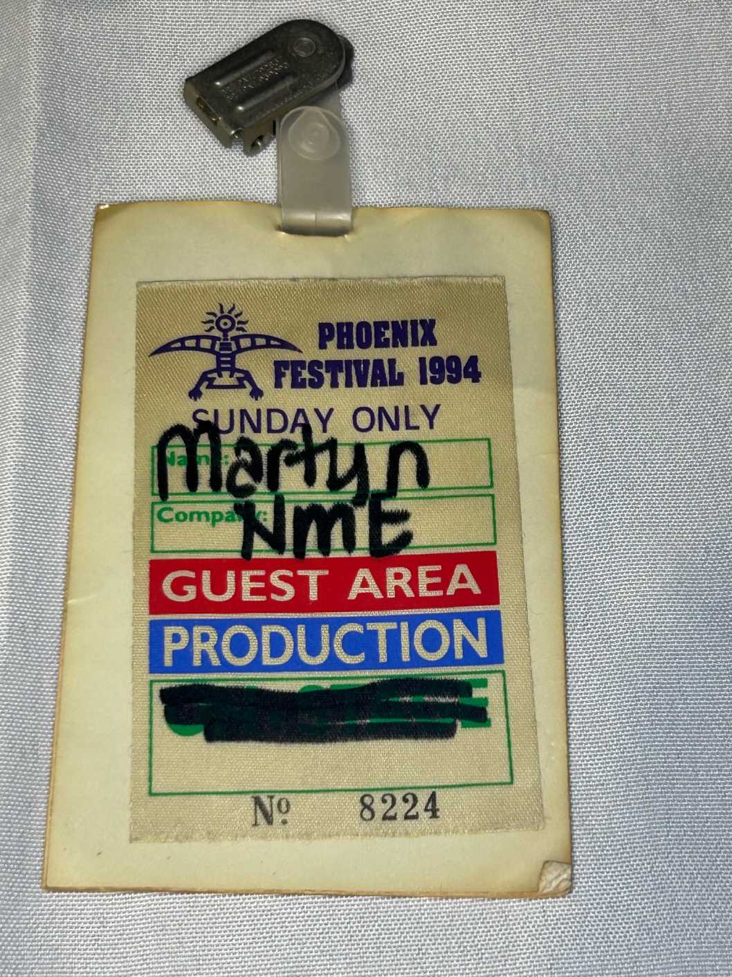 Phoenix Festival 1994 Sunday NME Pass Rare Genuine Guest