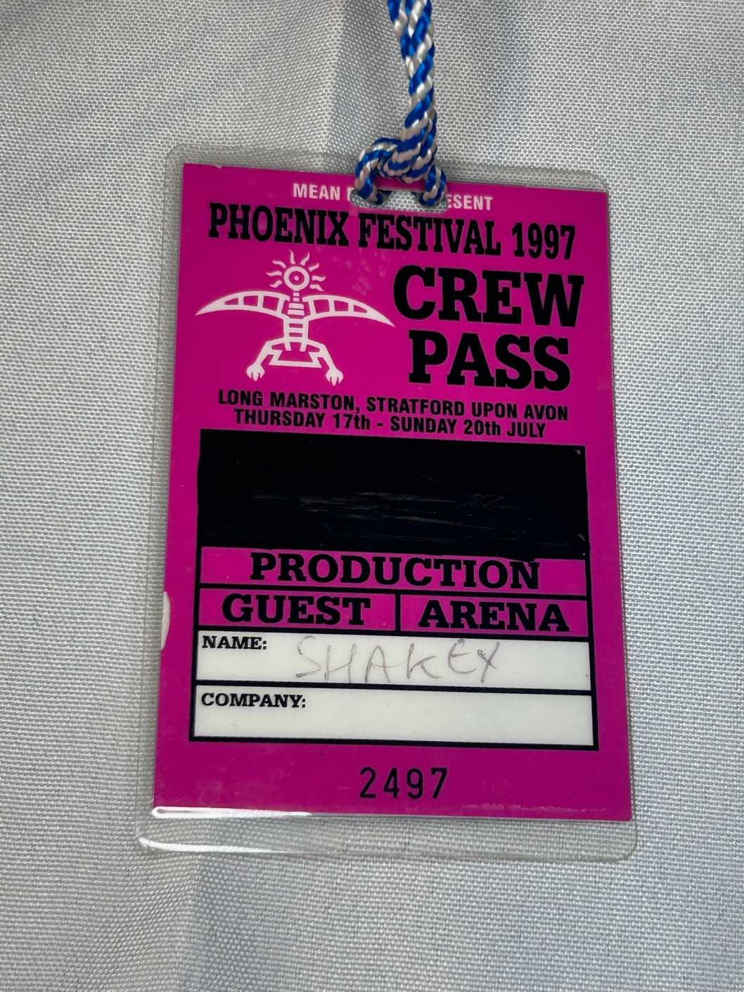 Phoenix Festival Crew Pass 1997 Genuine Rare