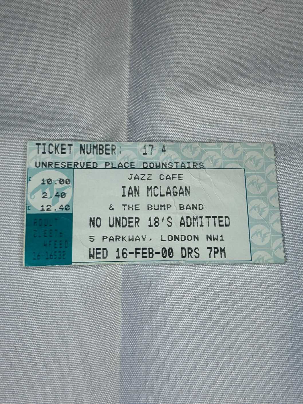 Ian McLagan Ticket Stub 16th Feb 2000 Small Faces Faces Rolling Stones