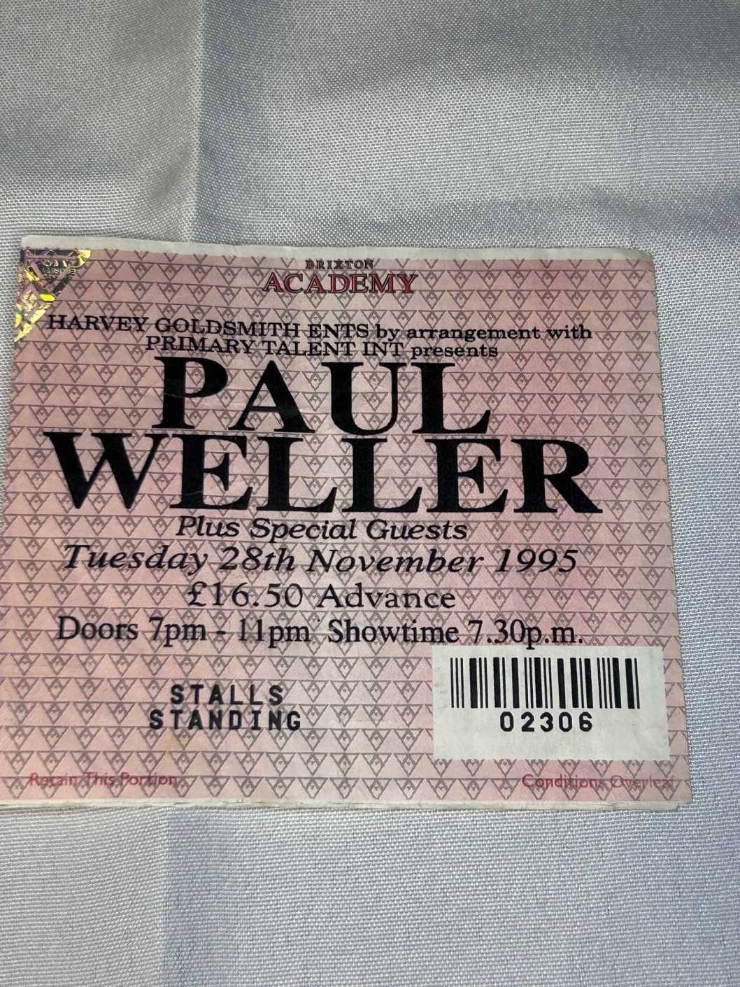 Paul Weller Brixton Academy Ticket Stub 28th November 1995 The Jam