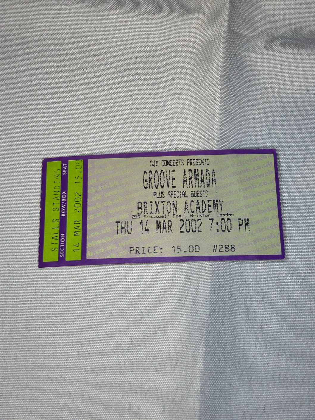 Groove Armada Ticket Stub Brixton Academy 14th March 2002