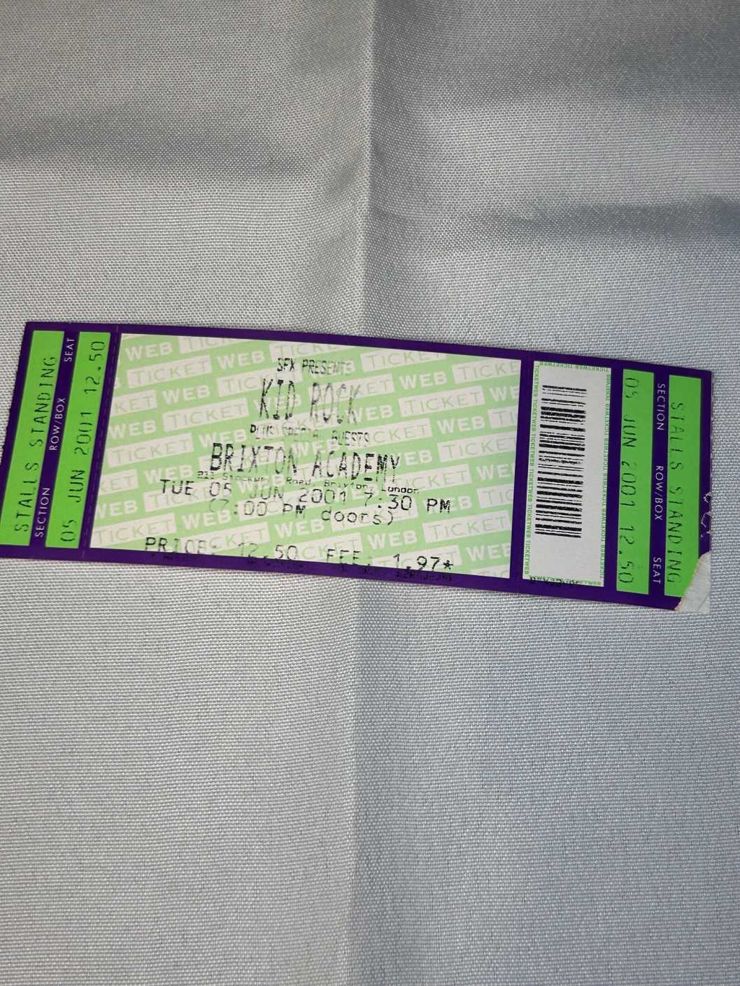 Kid Rock Ticket Stub 2001 Brixton 5th June