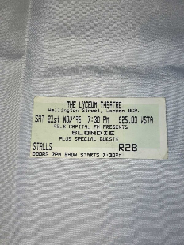 Blondie Ticket Stub 21st Nov 1998 Lyceum Genuine