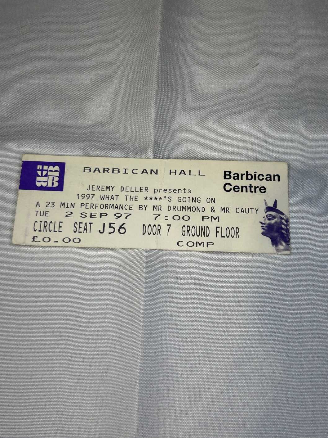 Bill Drummond and Jimmy Cauty Ticket Stub Genuine 2nd Sept 1997