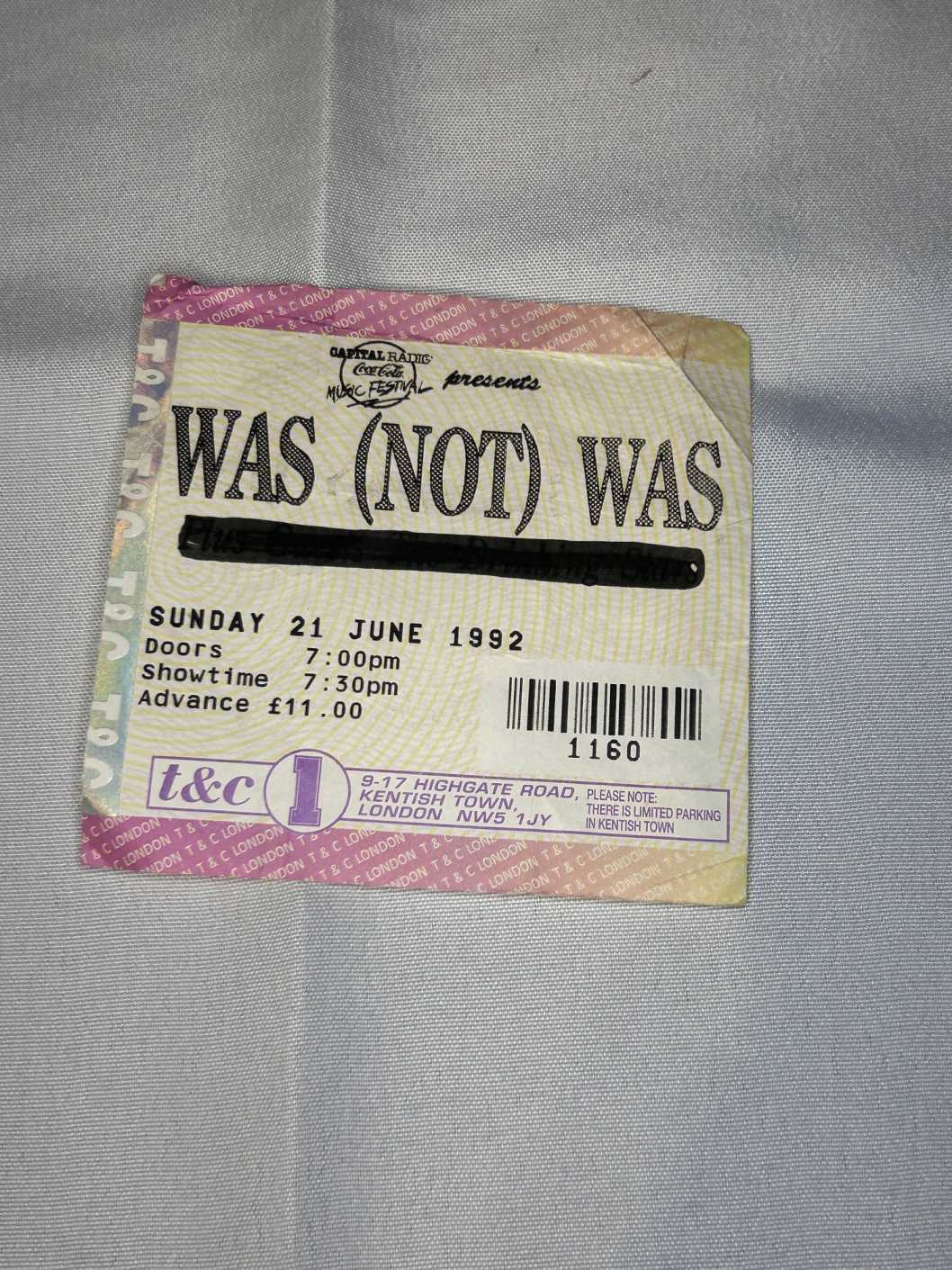 Was (Not) Was Ticket Stub 21st June 1992 Town & Country