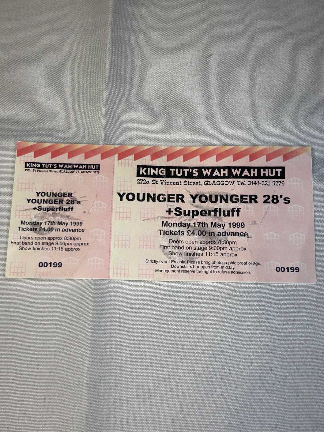 Younger Younger 28’s Ticket Stub King Tuts Glasgow 17th May 1999