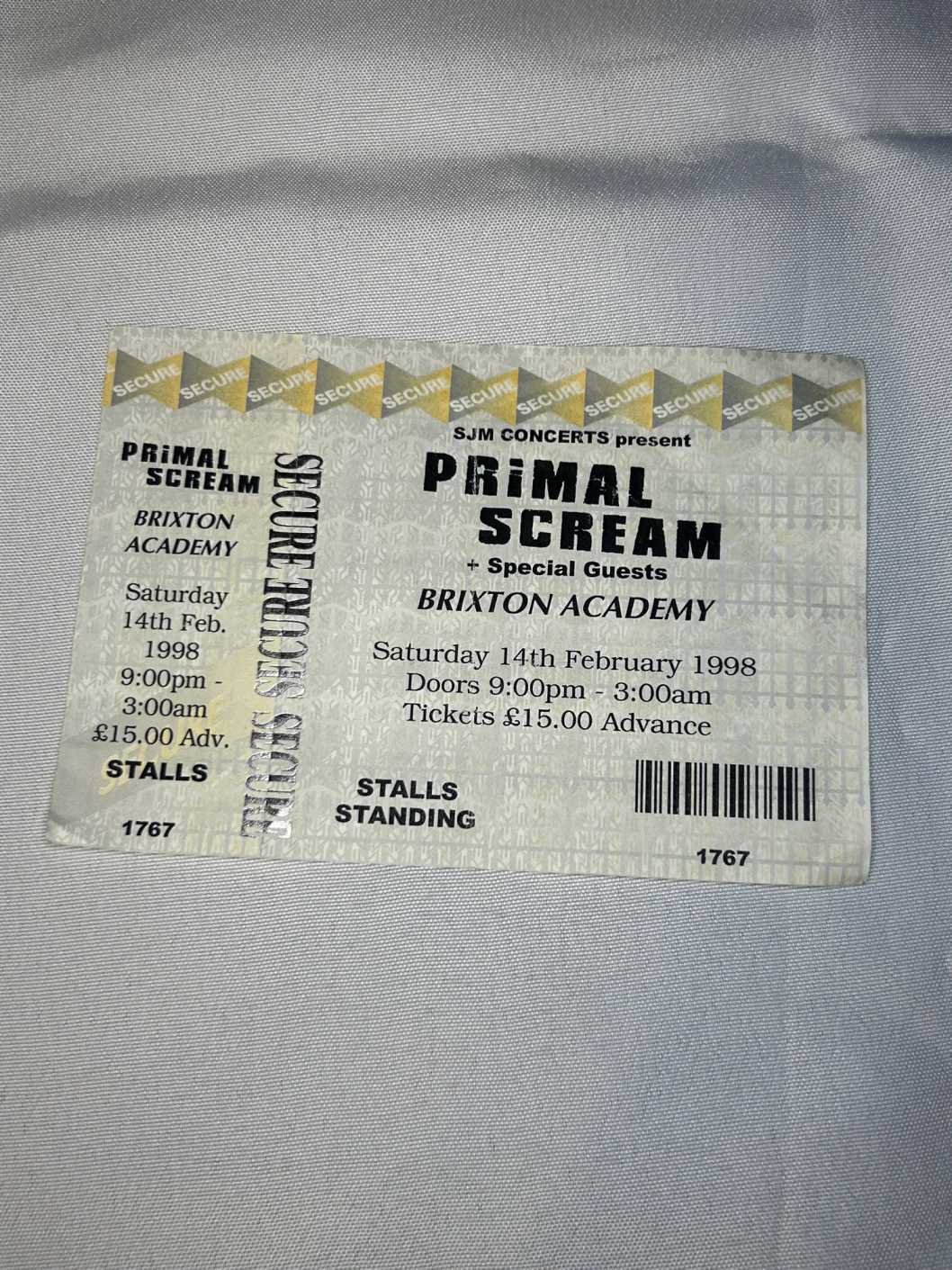 Primal Scream Brixton Academy 1998 14th Feb Ticket Stub