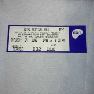 Burt Bacharach Royal Festival Hall Ticket Stub 29th June 1996