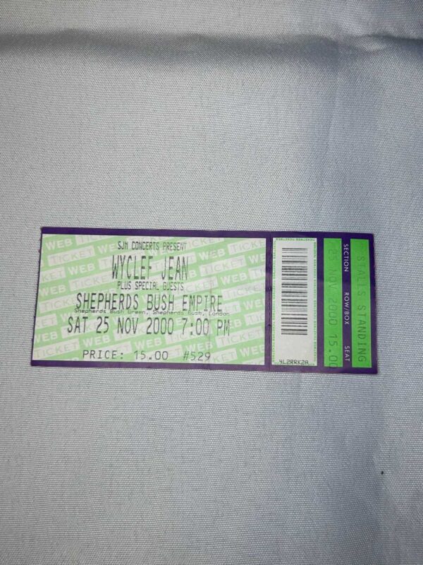 Wyclef Jean Ticket Stub Shepherds Bush 25th November 2000