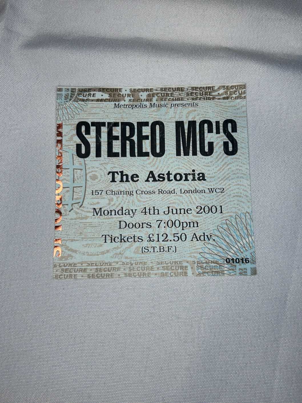 Stereo MC’s Ticket Stub Astoria 4th June 2001