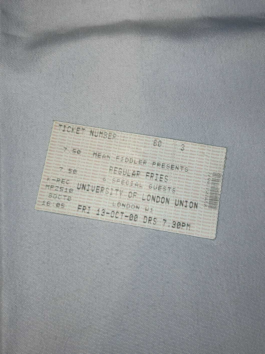 Regular Fries Ticket Stub ULU 13th Oct 2000