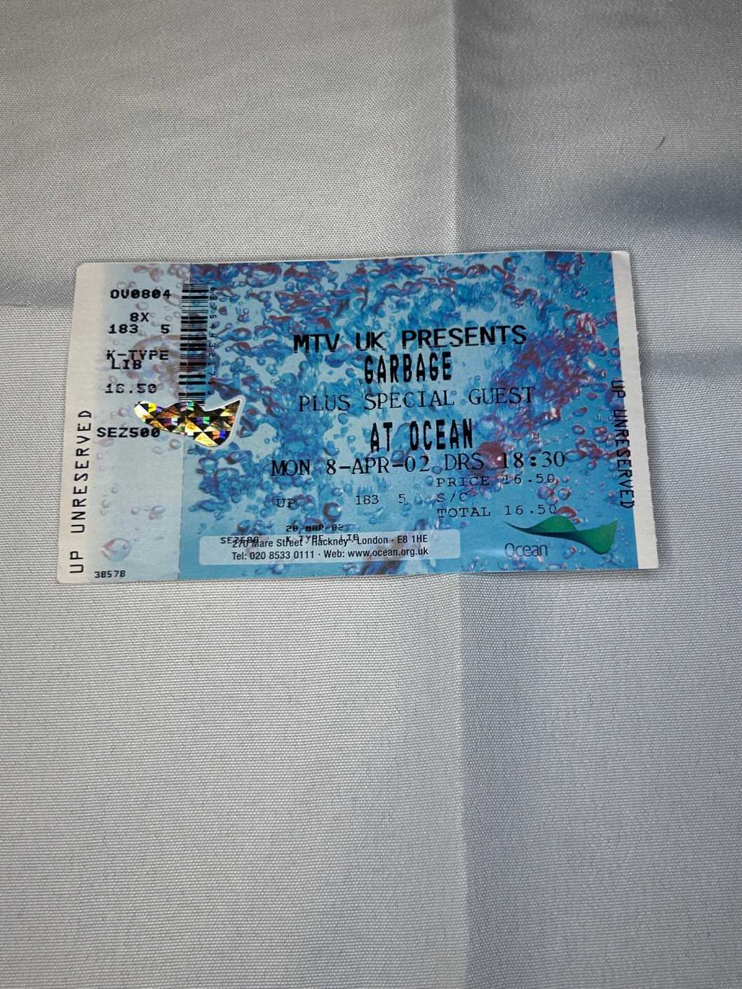 Garbage Ticket Stub Ocean April 2nd 2002