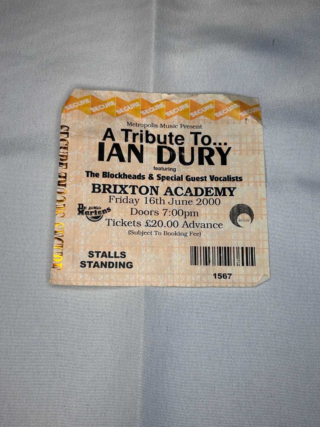 Ian Dury Tribute Ticket Stub #2 Brixton 16th June 2000