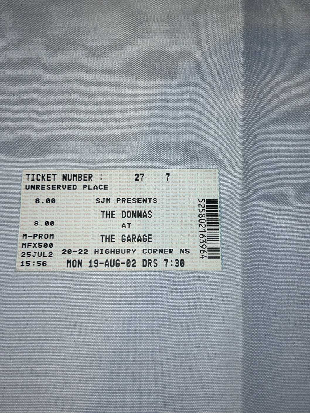 The Donnas Ticket Stub Garage 19th August 2002