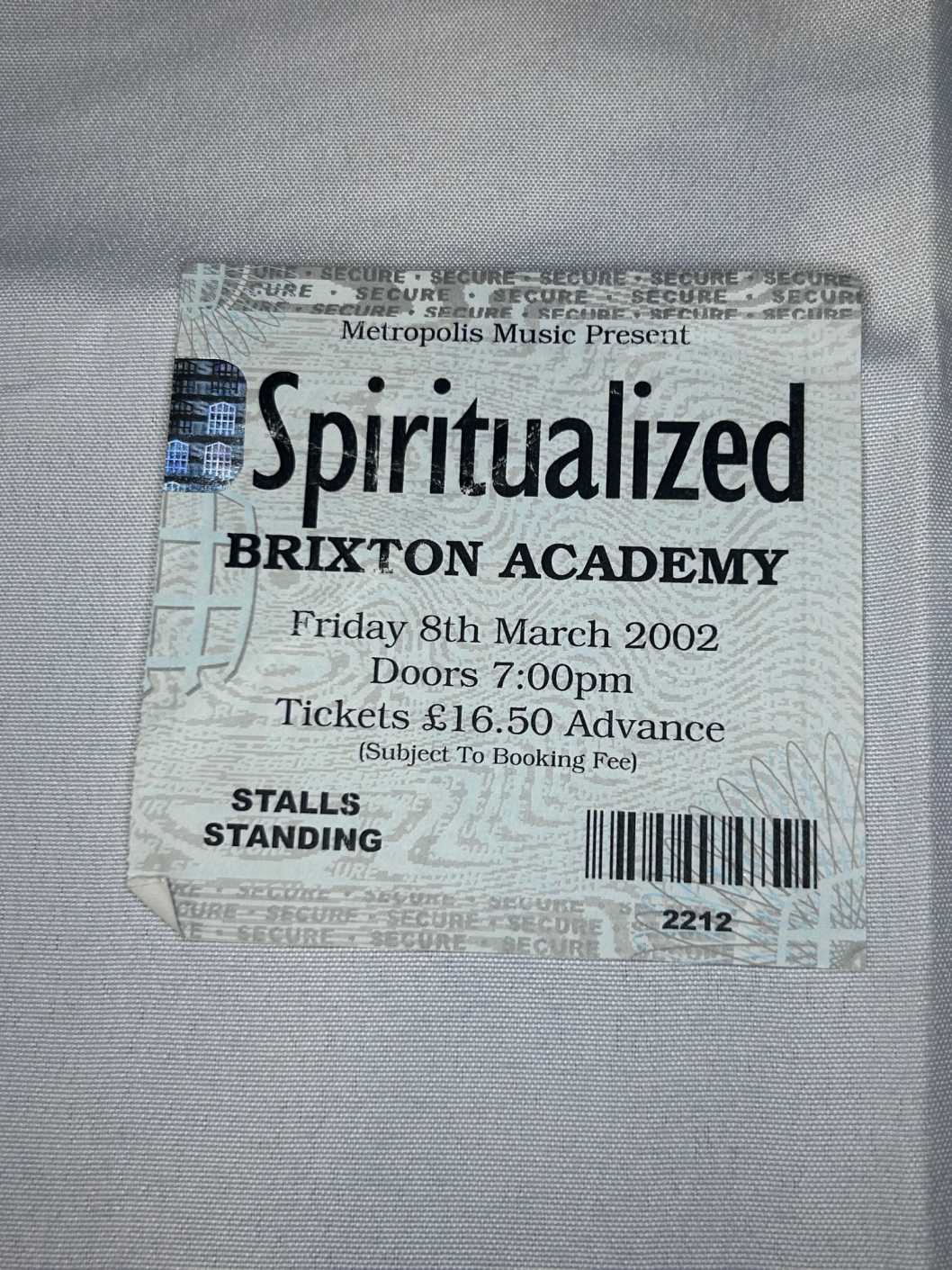 Spiritualized Ticket Stub Brixton 8th March 2002