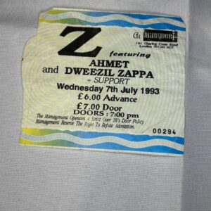 Z Ahmet and Dweezil Zappa 7th July 1993 Ticket Stub Genuine