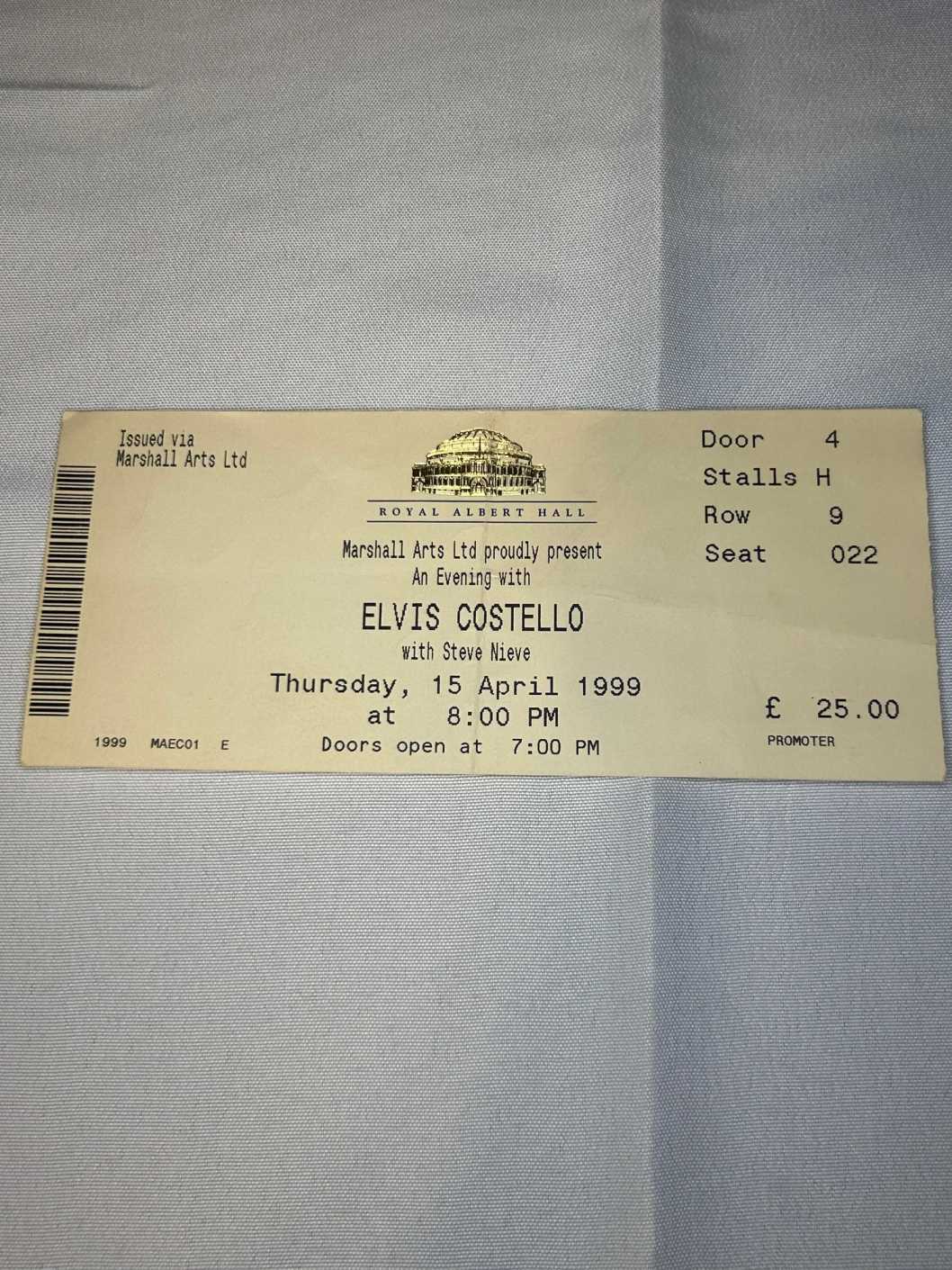 Elvis Costello Royal Albert Hall Ticket Stub 15th April 1999