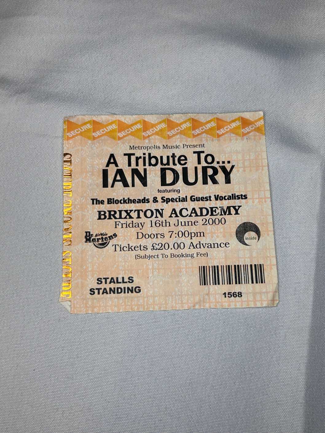 Tribute to Ian Dury Ticket Stub 3 Brixton 16th June 2000