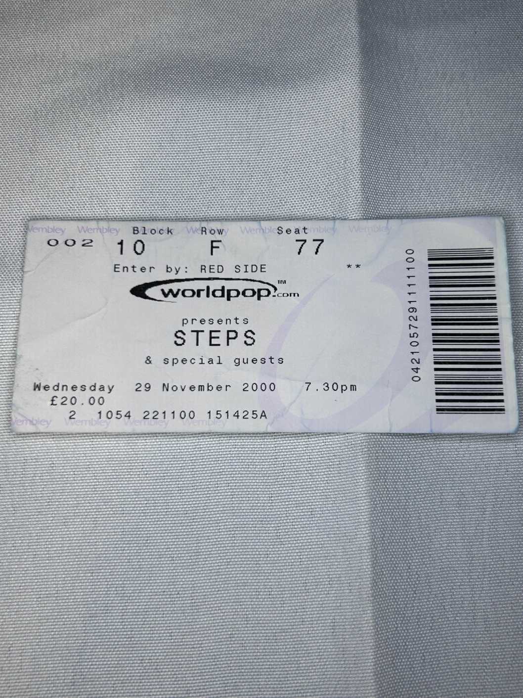 Steps Ticket Stub 29th November 2000 Wembley