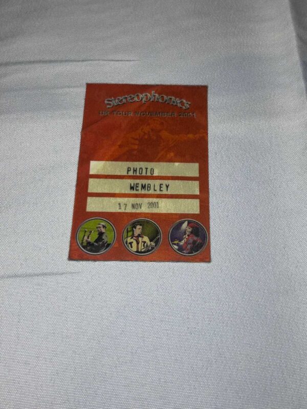 Stereophonics Tour Photographers AAA Pass Wembley 17th Nov 2001