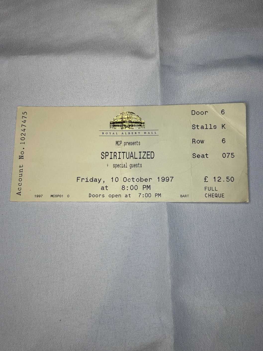 Spiritualized Ticket Stub 10th October 1997
