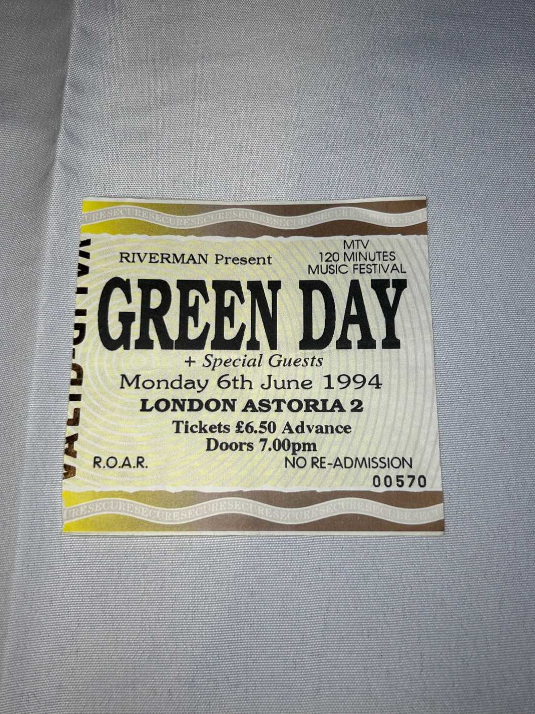Green Day Ticket Stub Astoria 6th June 1994