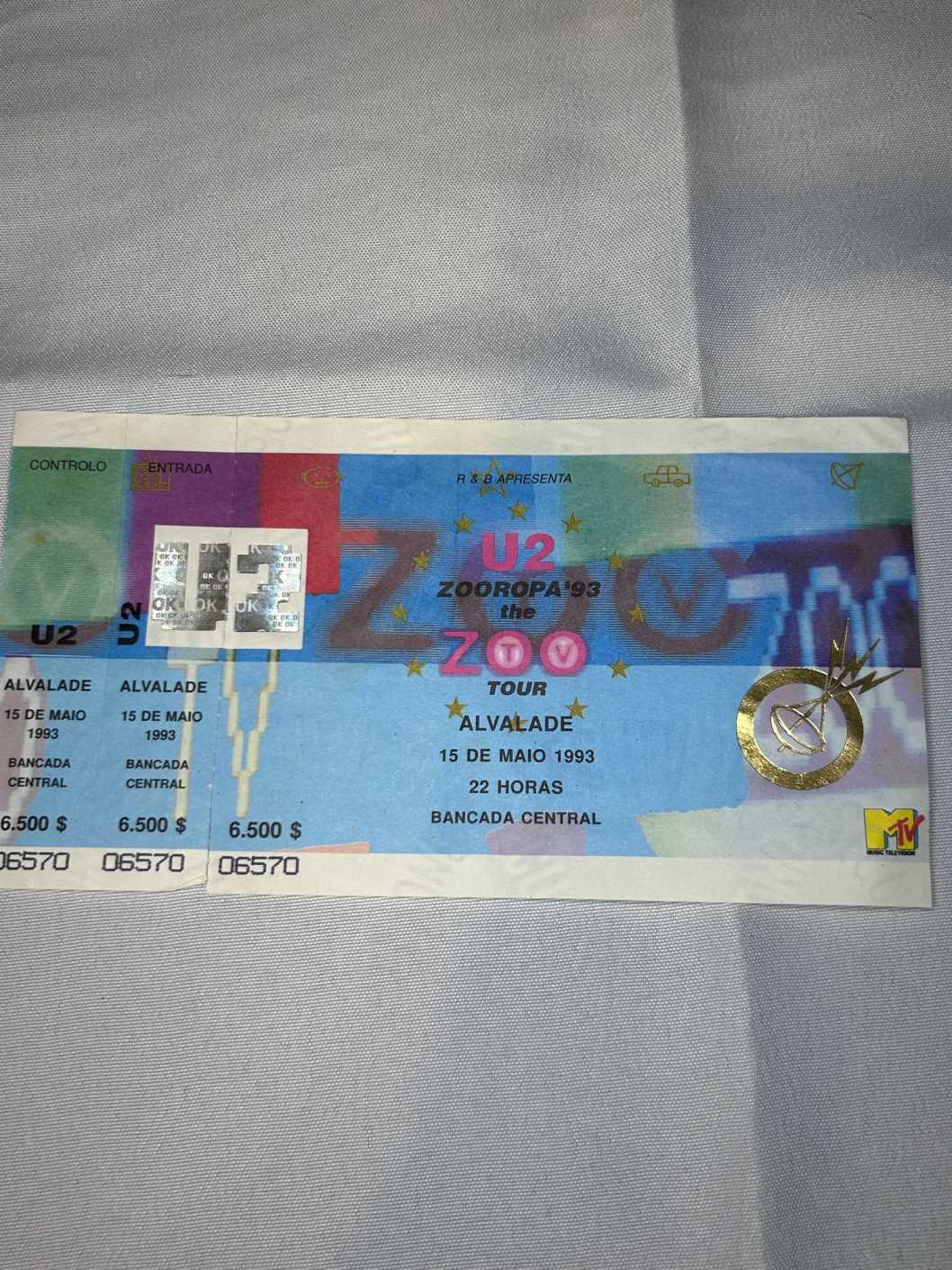 U2 Zooropa Ticket Stub 1993 15th May Lisbon Portugal