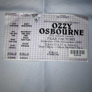 Ozzy Osbourne Ticket Stub Brixton 18th Nov 1995