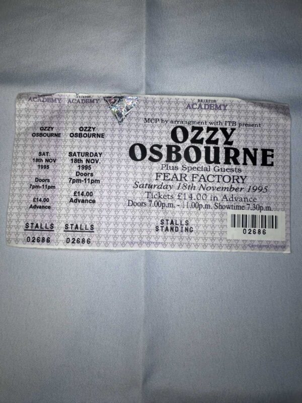 Ozzy Osbourne Ticket Stub Brixton 18th Nov 1995
