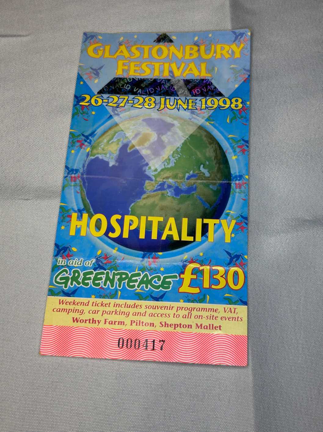 Glastonbury Hospitality Pass June 1998 Genuine