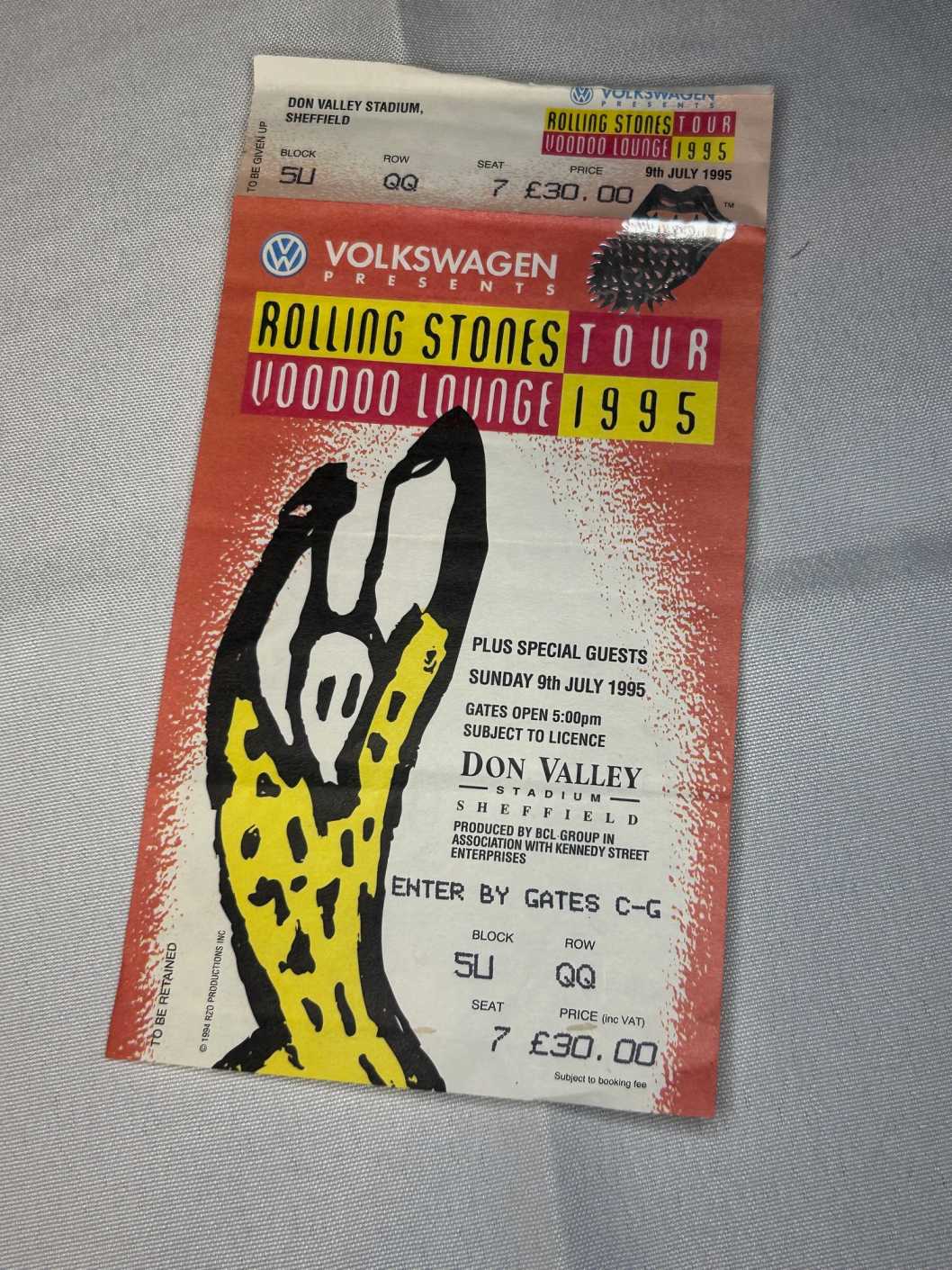 Rolling Stones Ticket Stub 1995 Sheffield 9th July Genuine