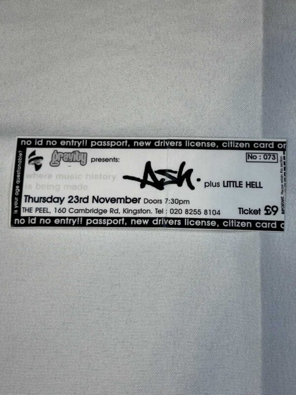 Ash Ticket Stub Kingston November 23 2000 The Peel