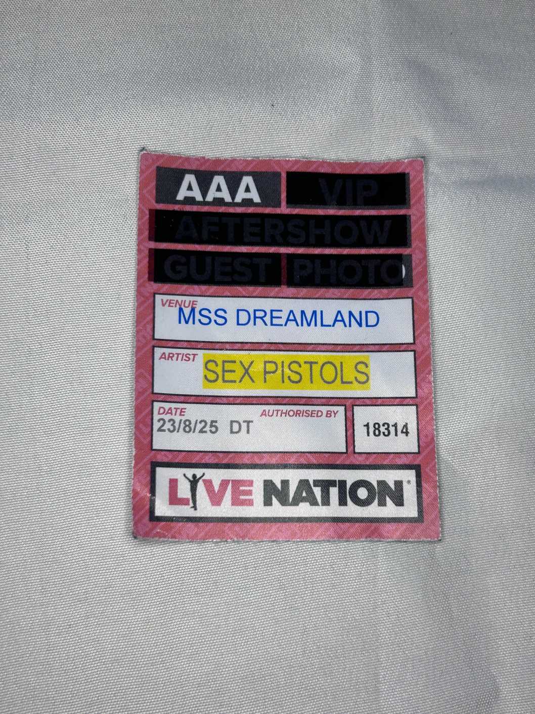 Sex Pistols AAA Pass Dreamland 23rd August 2025 Genuine Rare