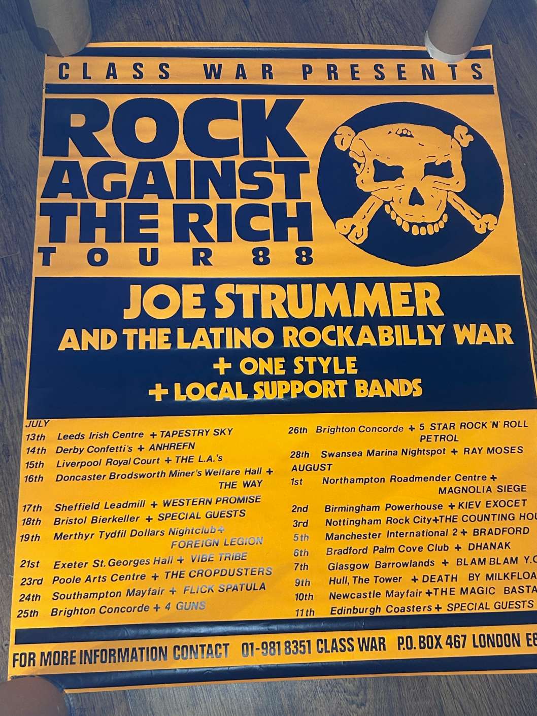 Rock Against The Rich Tour 1988 Poster Joe Strummer The Clash Original Rare